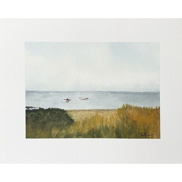 Original Painting Seascape Landscape Maine Coast Boats SALTY AIR Signed 8x10 - Picture 1 of 4